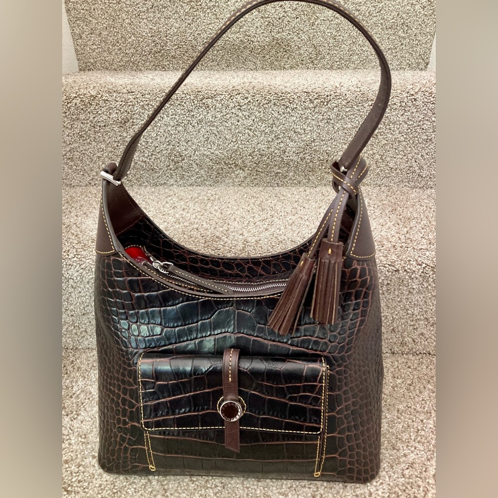 Dooney & Bourke Croco Embossed Leather Hobo Handbag